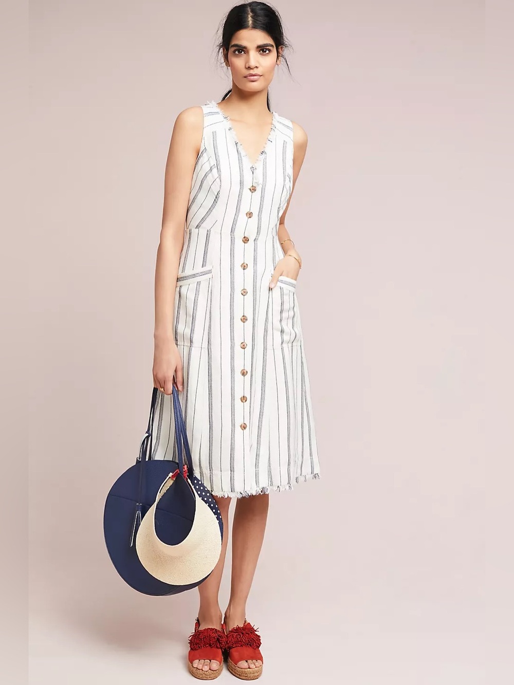 Anthropologie Maeve ⁠Zelena Striped Button-Front Sleeveless Midi Shirtdress Sz 4